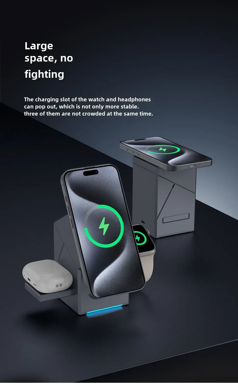 3-in-1 Magnetic Wireless Charging Stand with Auto-Rotating Pad