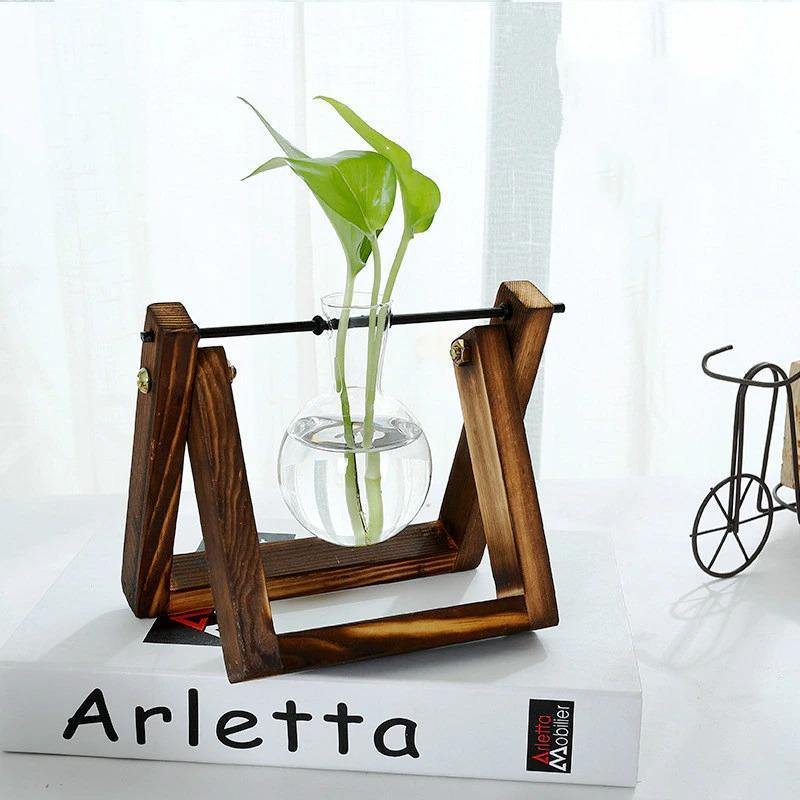 Glass Propagation Vase with A-Frame Wood Stand