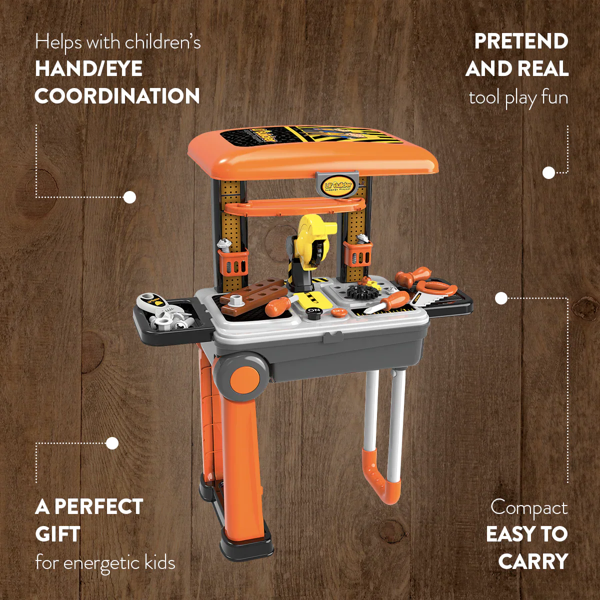 Lil’ Builder Suitcase Playset – 36 Piece Kids Construction Role-Play Kit