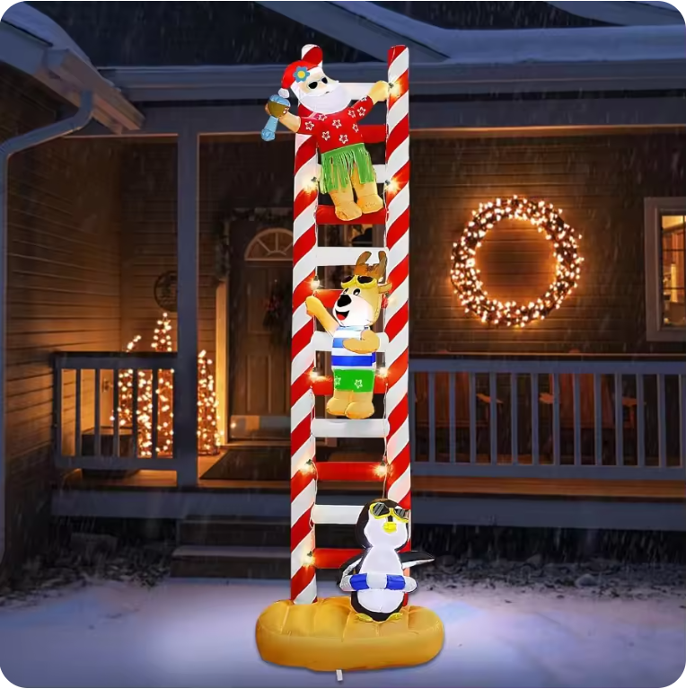 10FT Christmas Inflatable Beach Themed Ladder – LED Light-Up Blow-Up Display