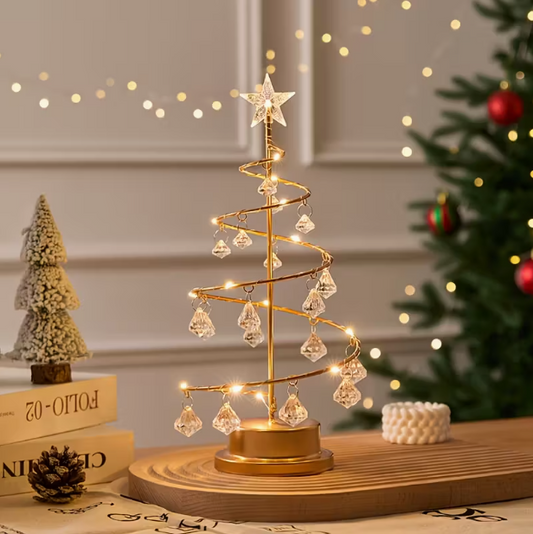 Elegant Metal Christmas Tree Lamp – Warm White LED with Crystal Ornaments