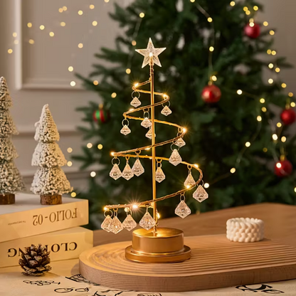 Elegant Metal Christmas Tree Lamp – Warm White LED with Crystal Ornaments