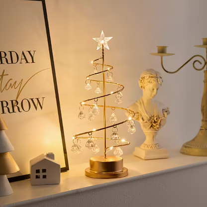 Elegant Metal Christmas Tree Lamp – Warm White LED with Crystal Ornaments