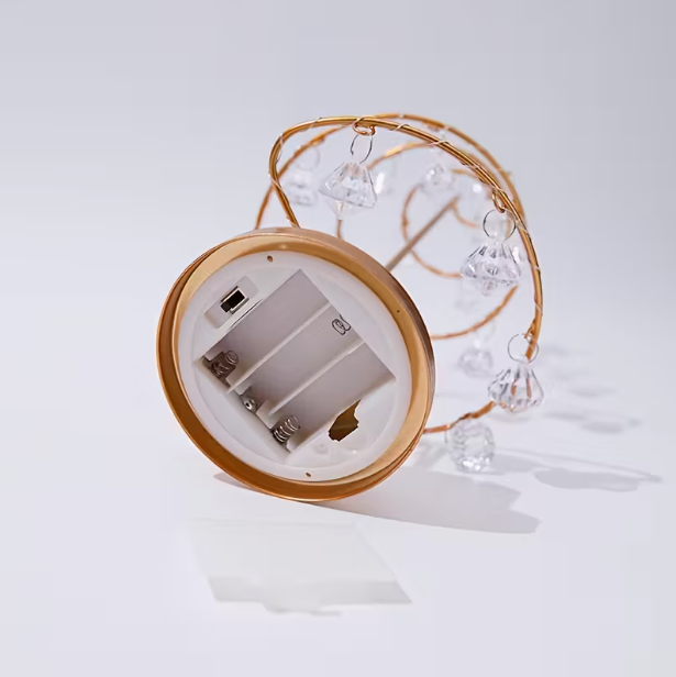 Elegant Metal Christmas Tree Lamp – Warm White LED with Crystal Ornaments