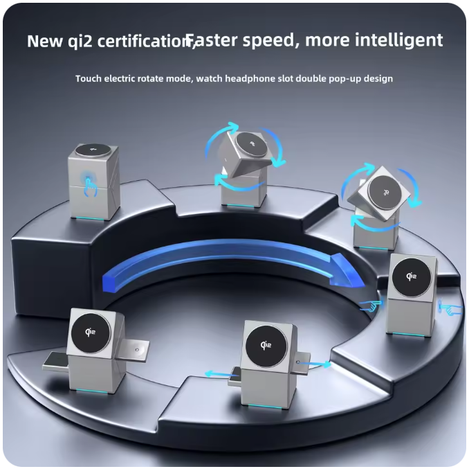 3-in-1 Magnetic Wireless Charging Stand with Auto-Rotating Pad