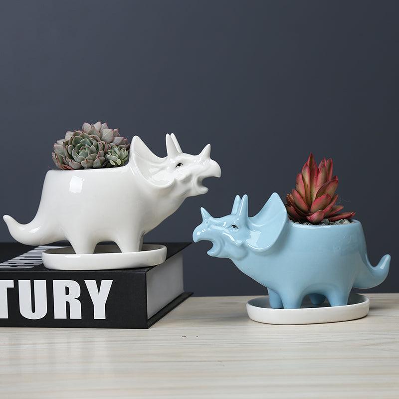 Adorable Dino Succulent Planter Pot with Drainage Tray
