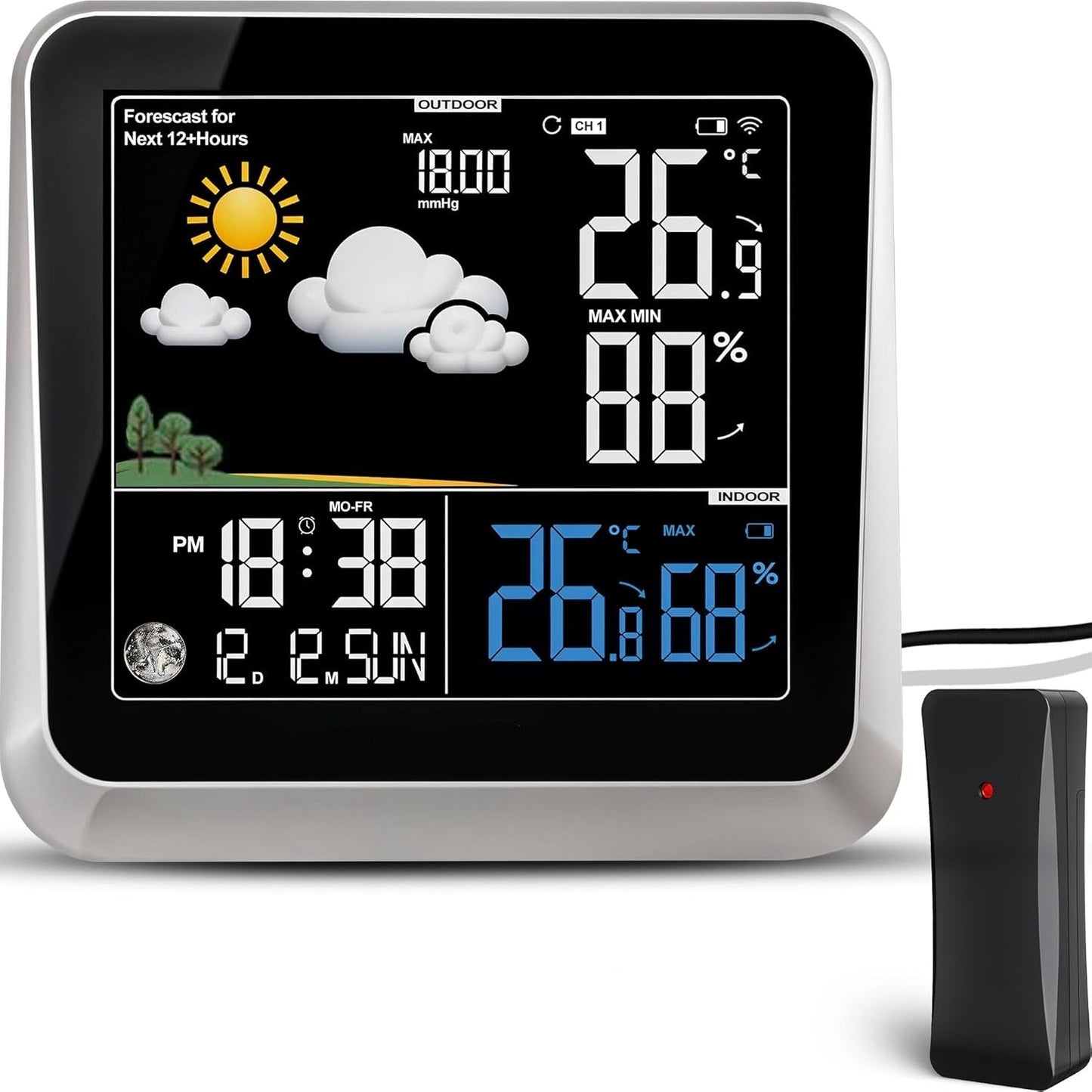 Home Weather Station & Indoor/Outdoor Thermometer Wireless – Weather Forecast, Barometer & Moon Phase Display