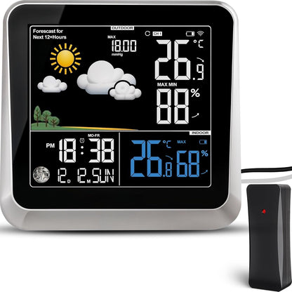 Home Weather Station & Indoor/Outdoor Thermometer Wireless – Weather Forecast, Barometer & Moon Phase Display