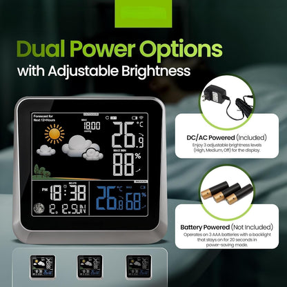 Home Weather Station & Indoor/Outdoor Thermometer Wireless – Weather Forecast, Barometer & Moon Phase Display