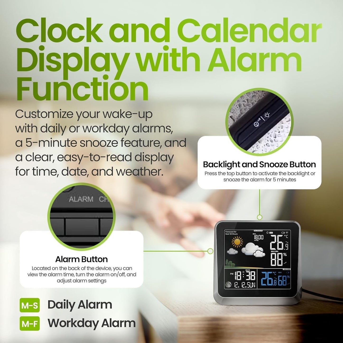 Home Weather Station & Indoor/Outdoor Thermometer Wireless – Weather Forecast, Barometer & Moon Phase Display