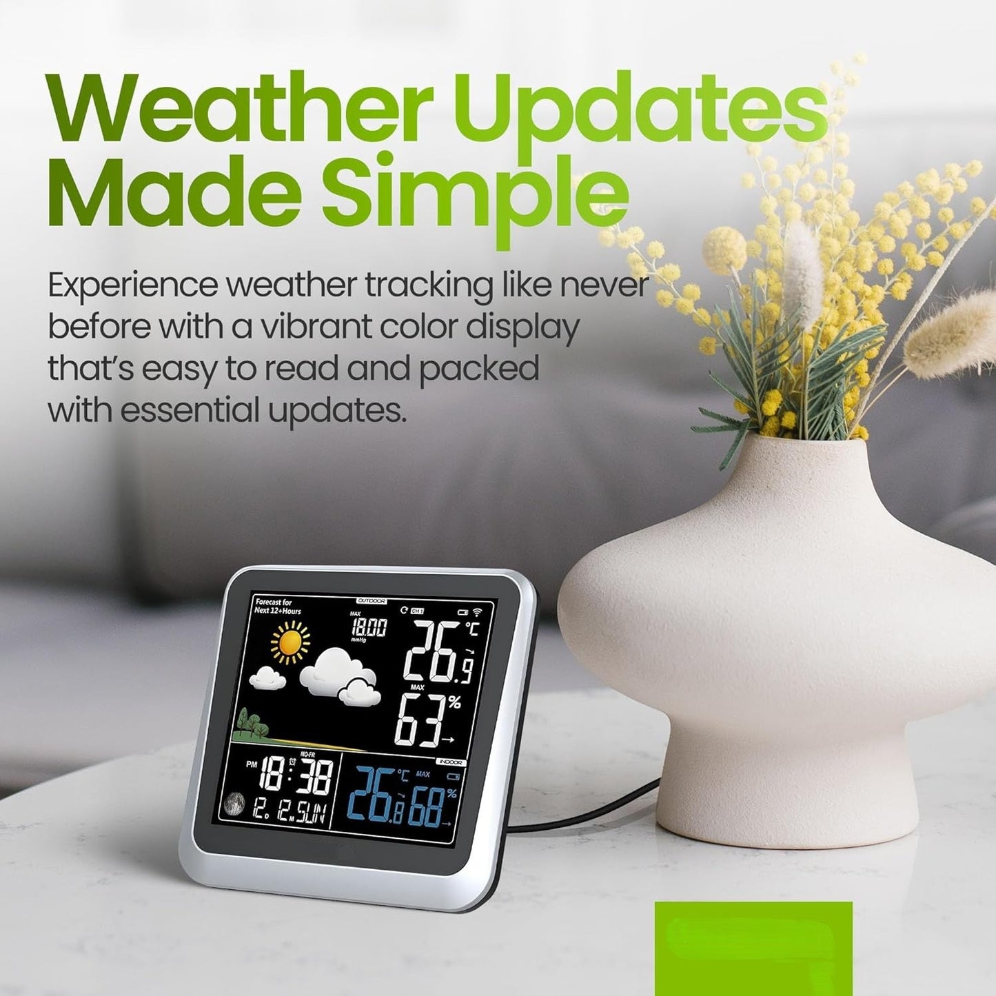 Home Weather Station & Indoor/Outdoor Thermometer Wireless – Weather Forecast, Barometer & Moon Phase Display
