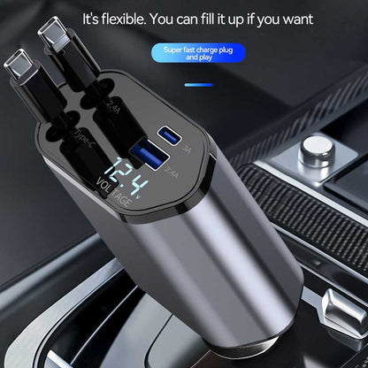 4-in-1 Super Fast Car Charging Cable – Multi USB Charger with Type-C, Lightning & Micro USB Connectors