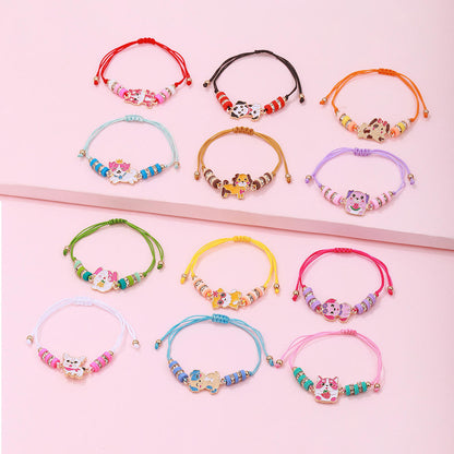12-Piece Elastic Beaded Charm Bracelet Set – Assorted Cute Themes