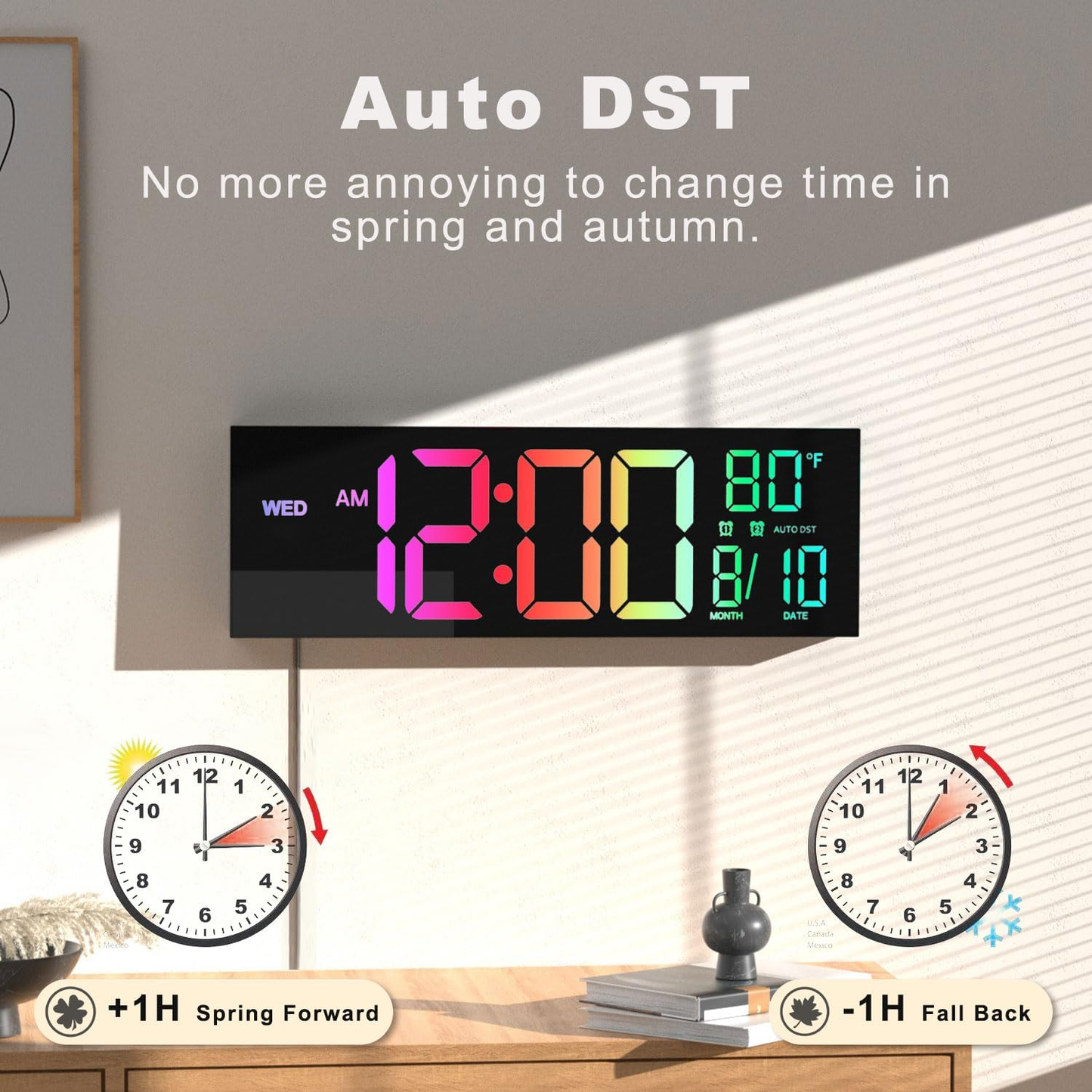 16" Large LED Digital Wall Clock – Remote Control, Temperature & Date Display