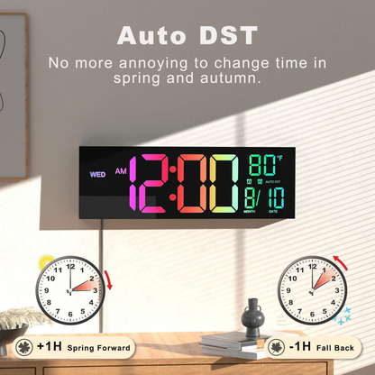 16" Large LED Digital Wall Clock – Remote Control, Temperature & Date Display