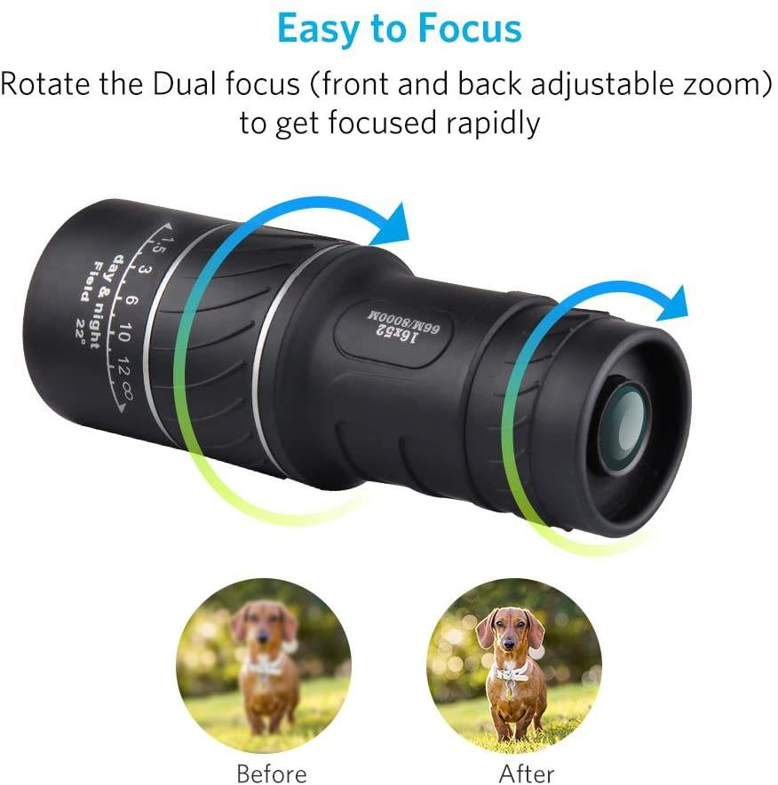 16×52 Portable Monocular Telescope for Travel, Wildlife & Outdoor Viewing