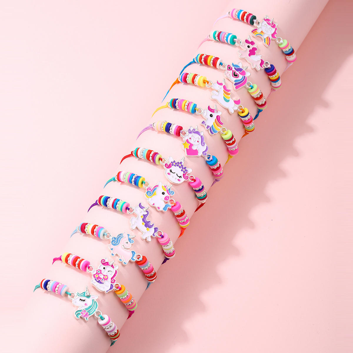 12-Piece Elastic Beaded Charm Bracelet Set – Assorted Cute Themes