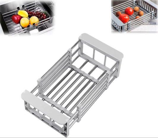 Adjustable Stainless Steel Over-the-Sink Dish Drying Rack & Fruit/Vegetable Drainer