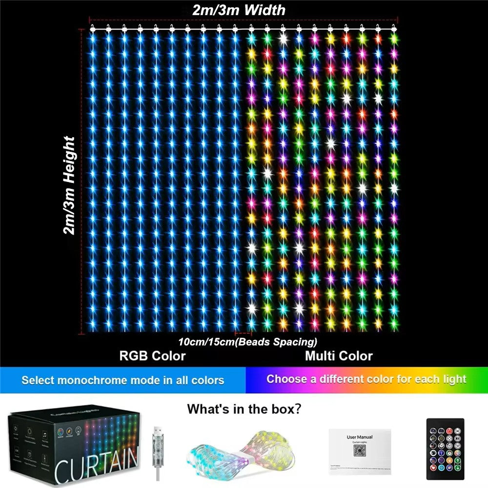 400–800 LED RGB Smart Curtain Lights – Music Sync, App & Remote Control Party Lights