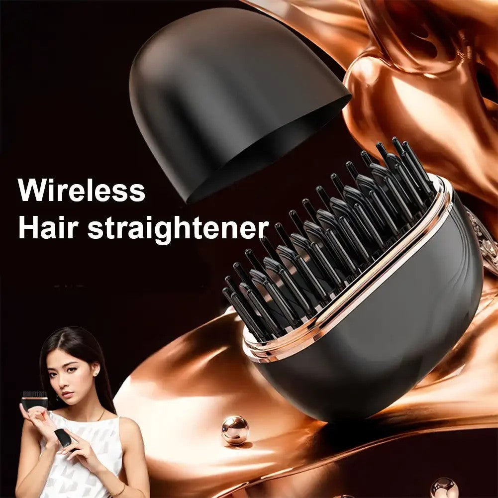 Cordless Hair Straightener Brush – 3 Temp Adjustable Fast Heating Electric Hot Brush