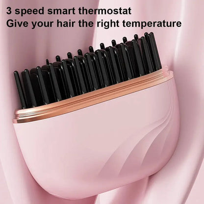 Cordless Hair Straightener Brush – 3 Temp Adjustable Fast Heating Electric Hot Brush