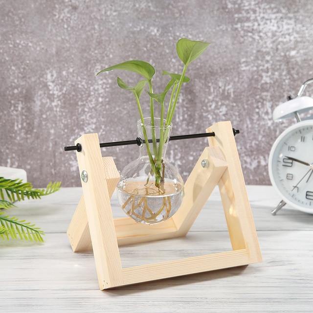 Glass Propagation Vase with A-Frame Wood Stand
