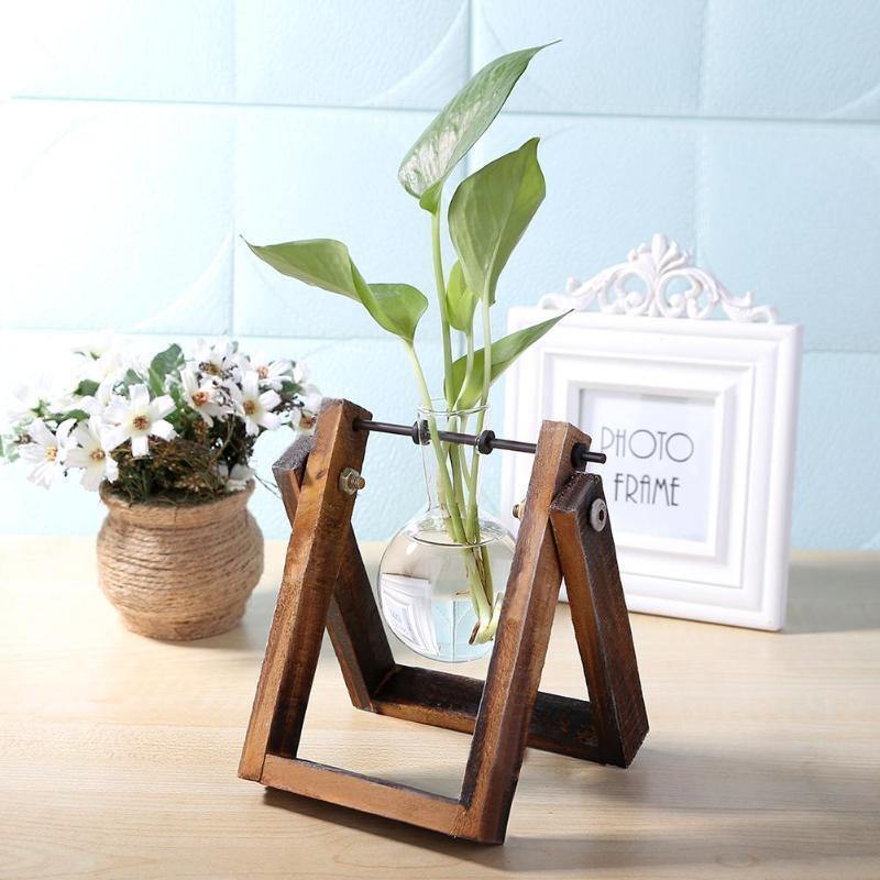 Glass Propagation Vase with A-Frame Wood Stand