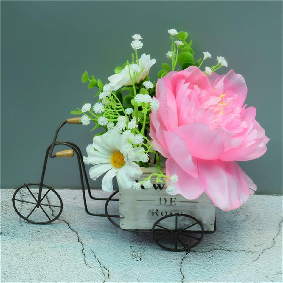 Wrought Iron Tricycle with Wooden Planter Stand