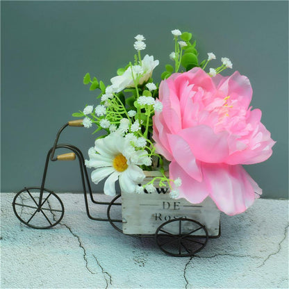 Wrought Iron Tricycle with Wooden Planter Stand