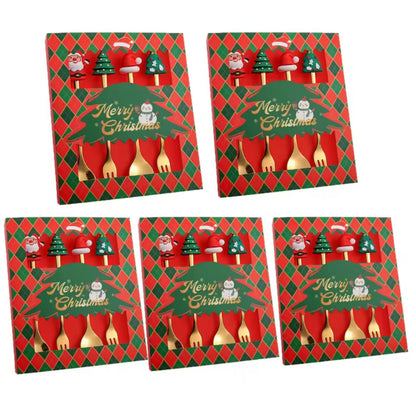 4-Piece Golden Christmas Spoon Set – Festive Holiday Dessert & Coffee Spoons