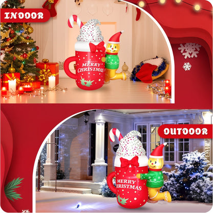 4.6FT Christmas Inflatable Gingerbread Man with Mug – LED Light-Up Outdoor Decoration